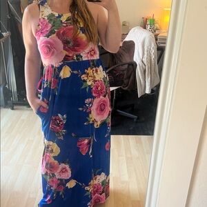 Stunning Floral Maxi Dress in Blue and Pink